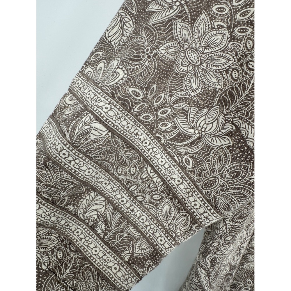 Pure Jill Soft Sleeve‎ Printed Tunic Top Womens Size L Brown Floral V Neck - Picture 2 of 3